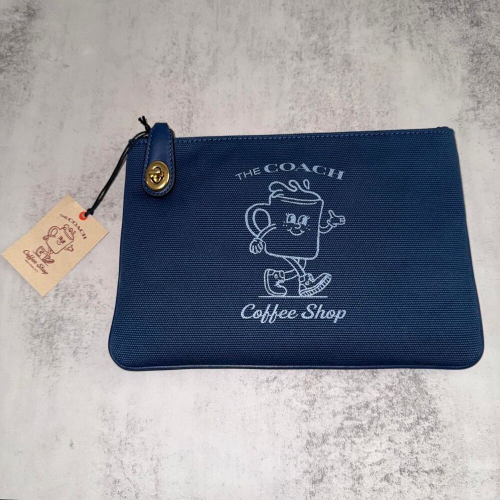 Coach coffee shop navy blue pouch